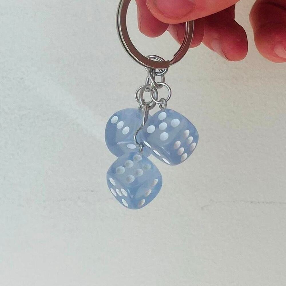 Y2k 2000s vintage style light blue dice key chain